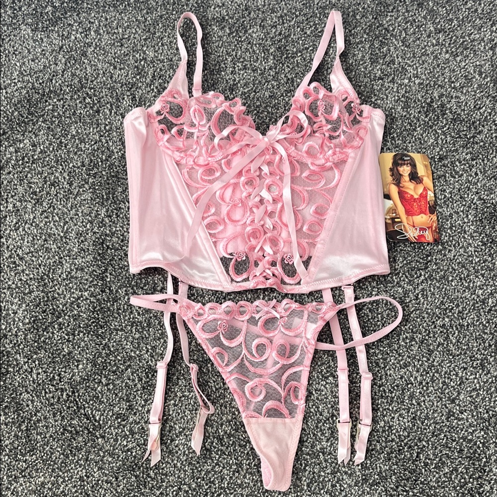 Shirley of Hollywood Pink Bustier & Thong Set